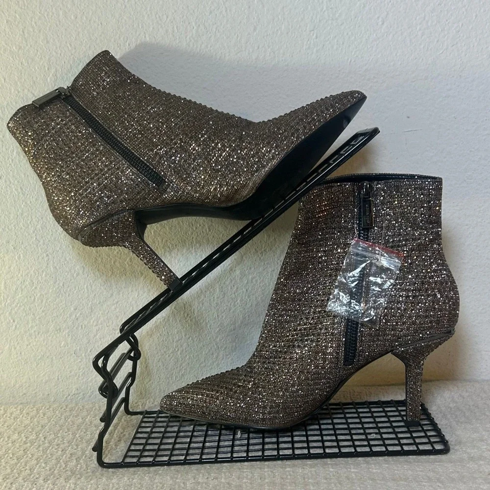Michael Kors Women Bronze‎ Crystal Embellished Pointed Toe Ankle Boots Size 7M